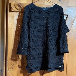 FDJ Women's Black Crochet Sweater